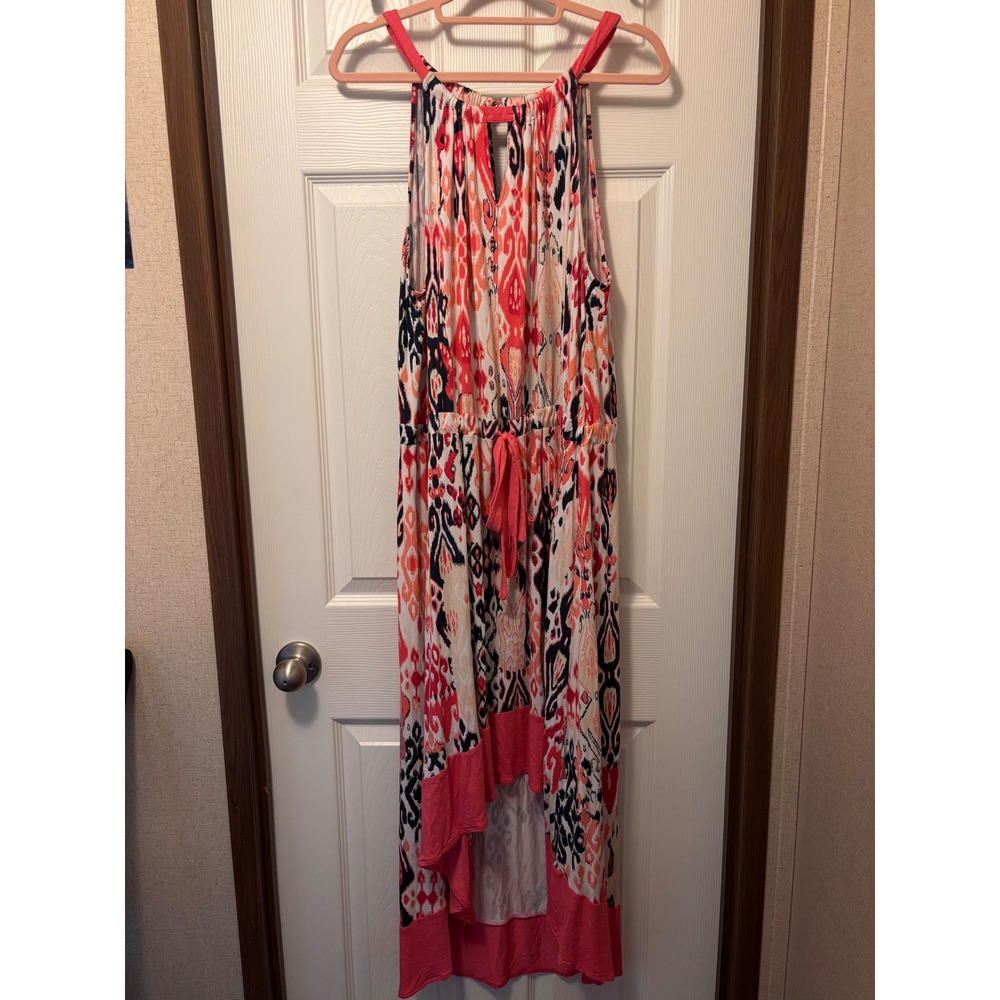 New York & Company Pink Ikat High Low Halter Maxi Dress XL